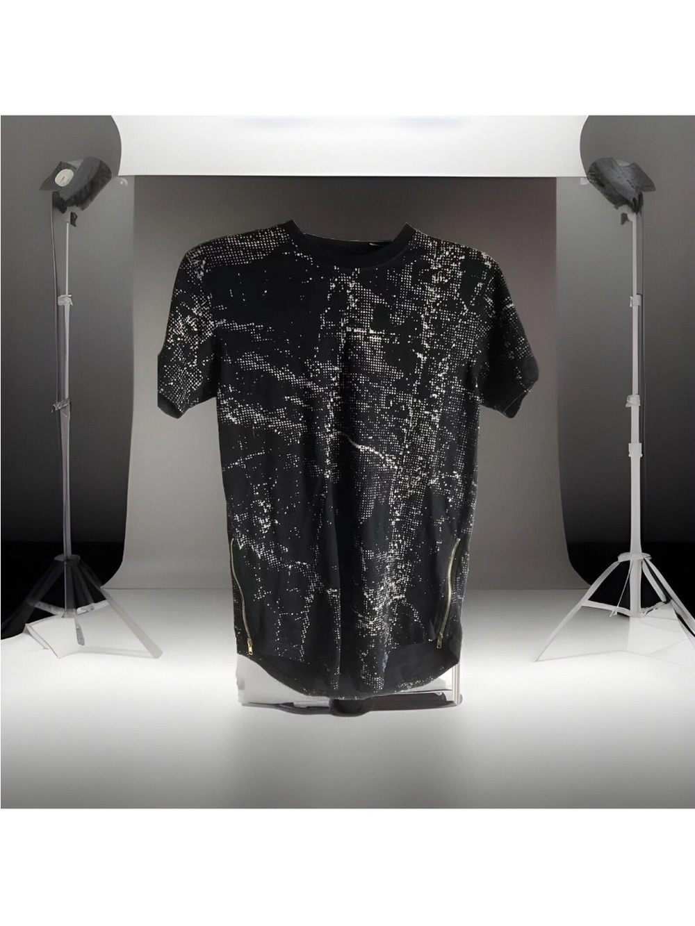 NEW Bleecker And Mercer Mens  T-Shirt Zipper Accent - Black Multi-Size S Small
